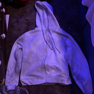 white and grey zip up hoodie